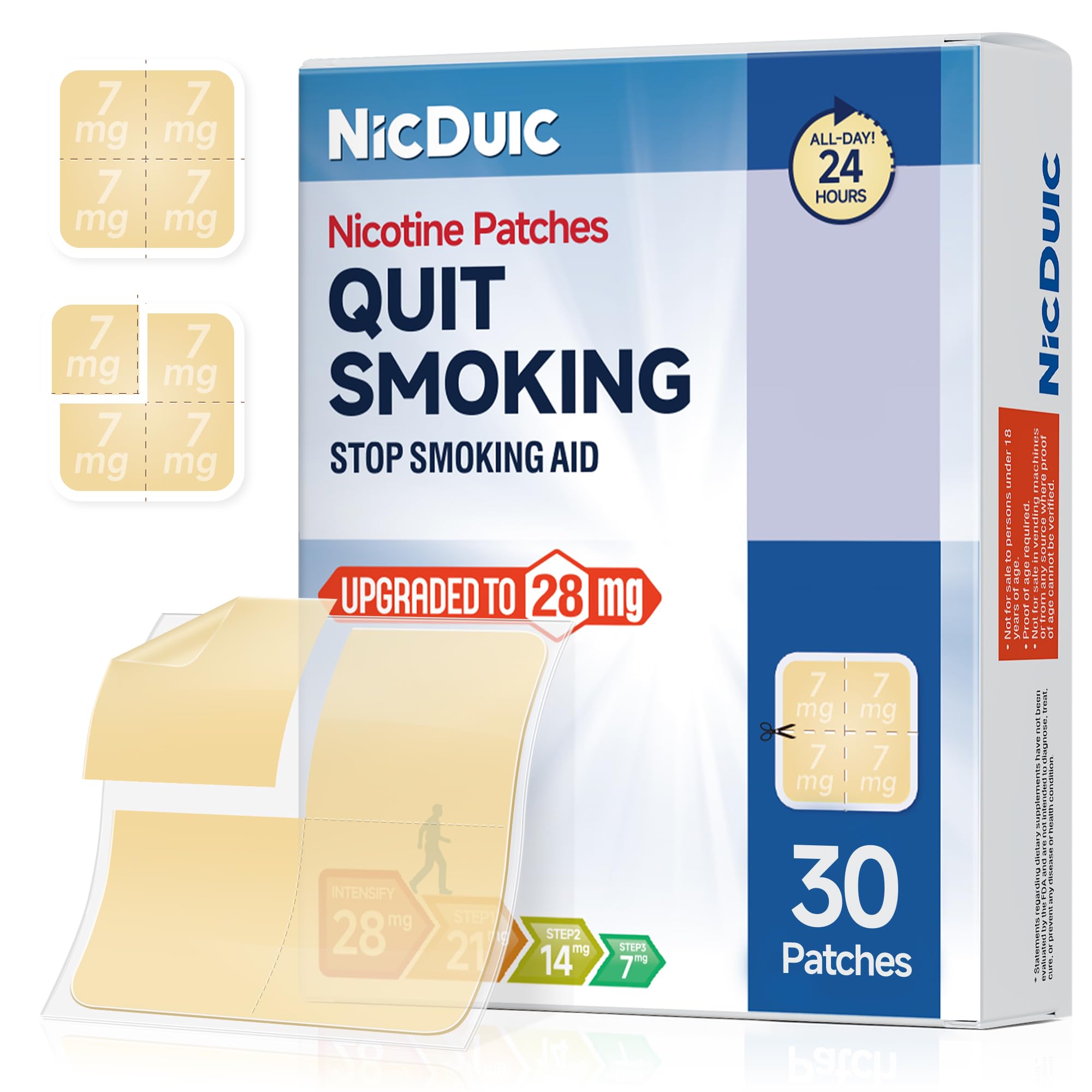 NicDuic empaque frontal mostrando 30 parches y beneficios claros