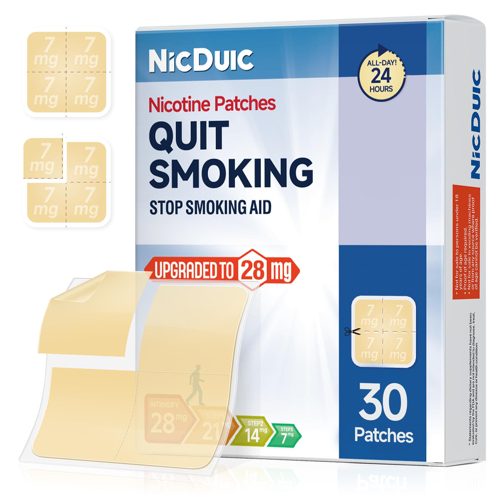 NicDuic empaque frontal mostrando 30 parches y beneficios claros