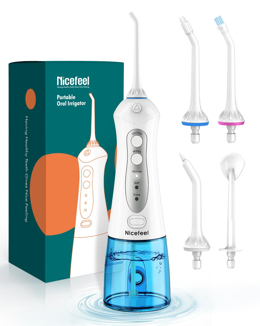 Nicefeel irrigador frontal mostrando diseño compacto y beneficios de limpieza