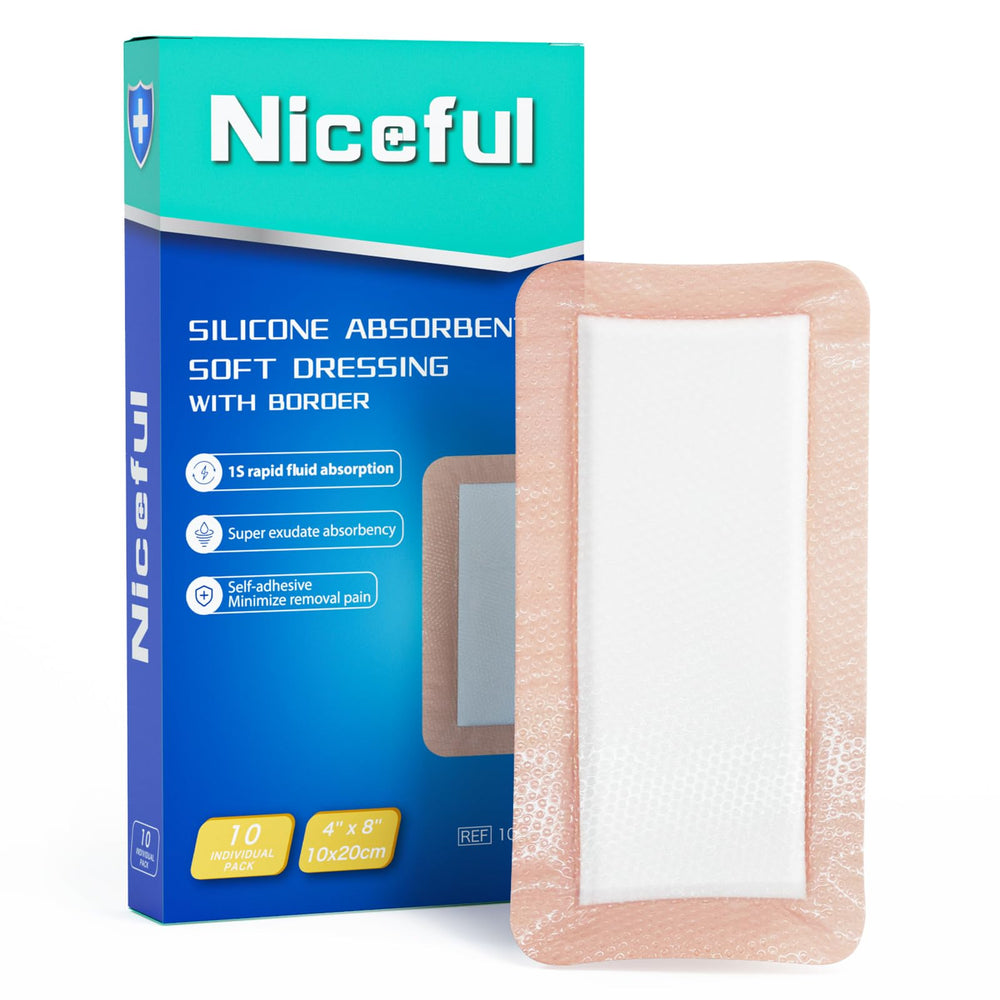 Niceful empaque frontal mostrando vendaje grande y beneficio de alta absorción