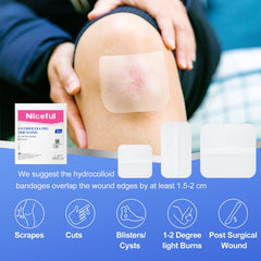 Niceful apósito en uso sobre rodilla ofreciendo protección y confort