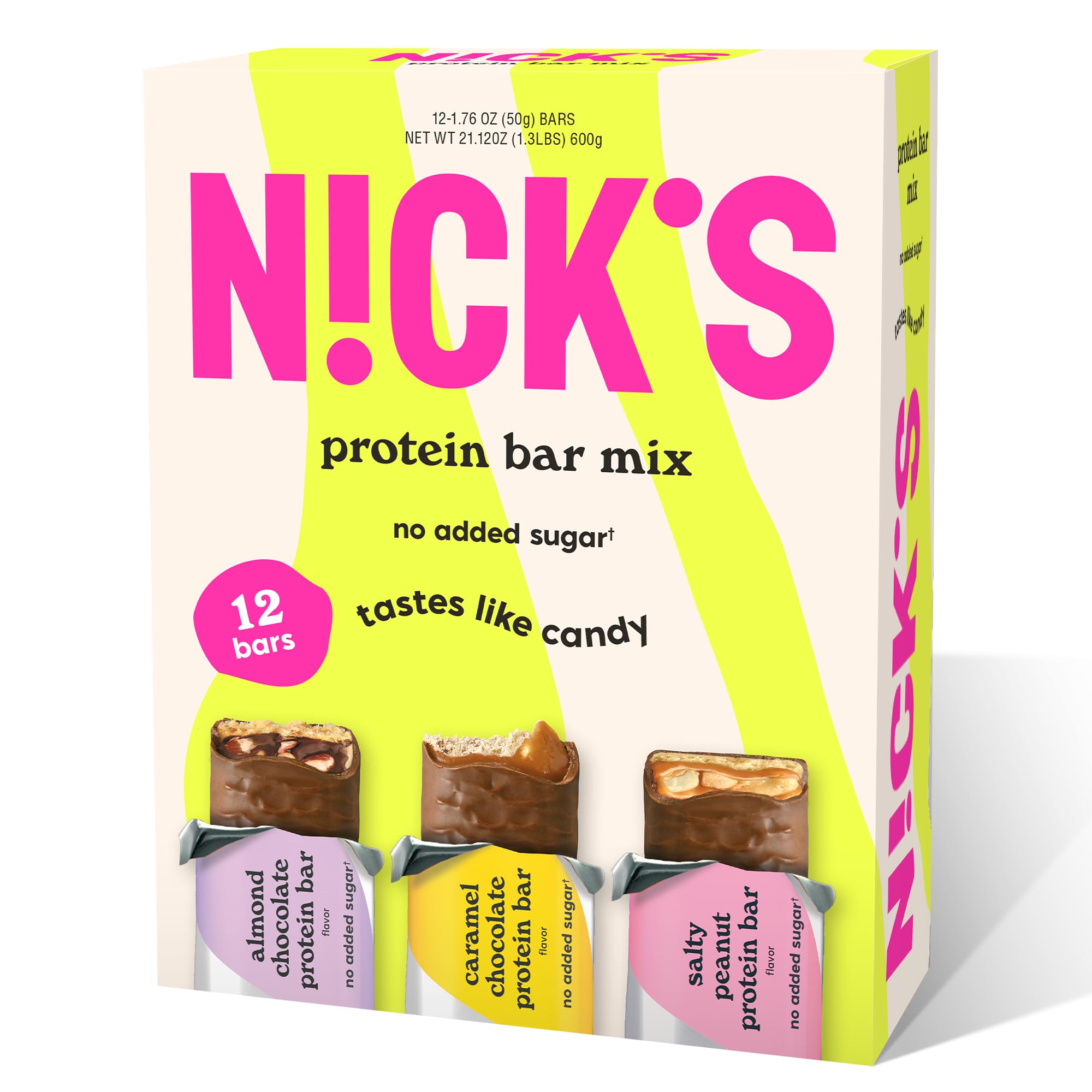 N!CK'S empaque frontal del pack 12, práctico para llevar y elegir sabor