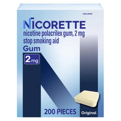 Nicorette caja frontal 2 mg con diseño claro y beneficio manejo de antojos