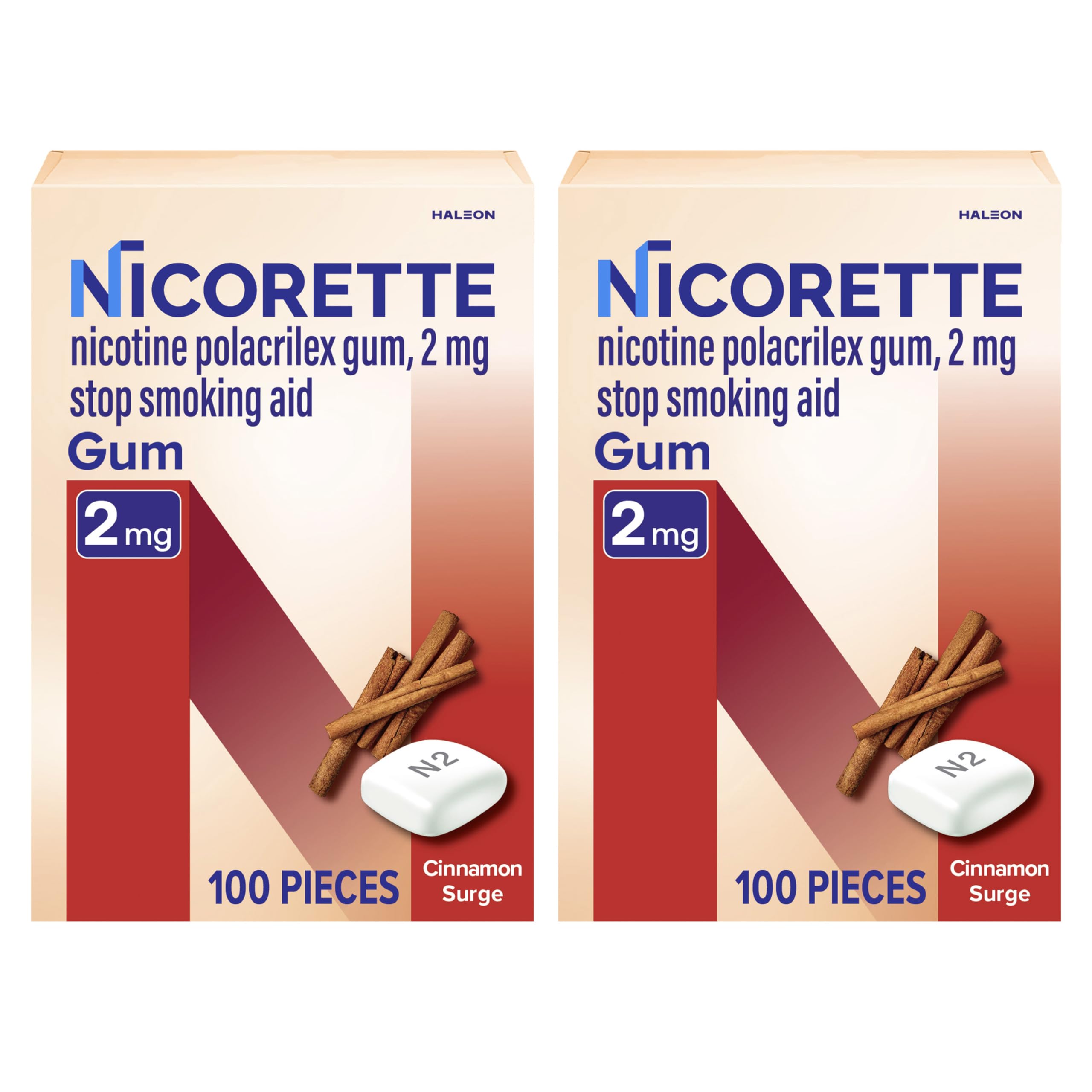 Nicorette frente del empaque muestra formato 2x100 piezas y conveniencia