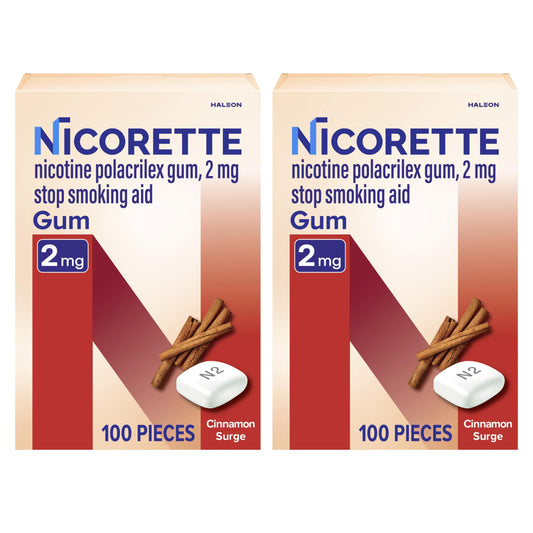 Nicorette frente del empaque muestra formato 2x100 piezas y conveniencia