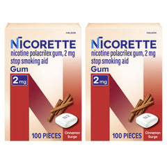 Nicorette frente del empaque muestra formato 2x100 piezas y conveniencia