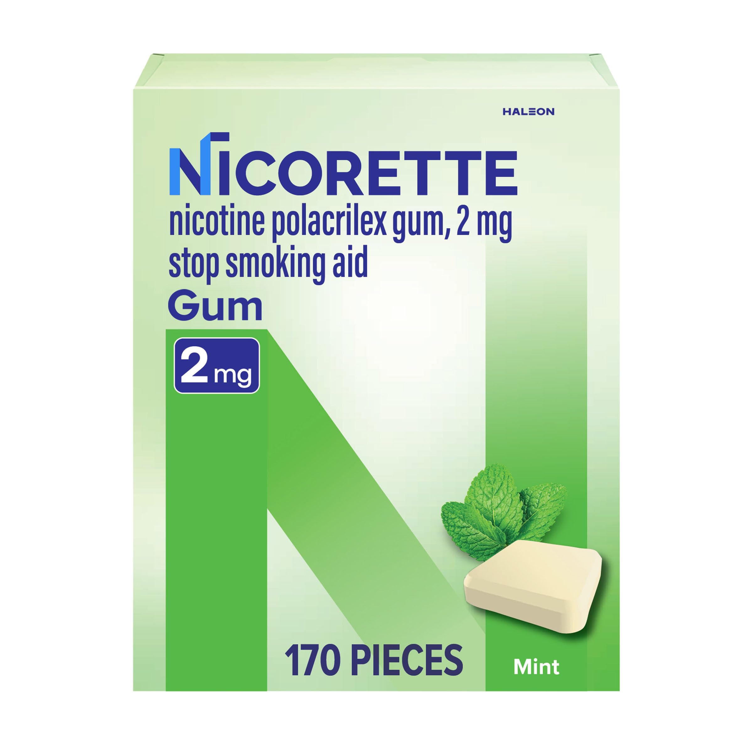 Nicorette envase frontal menta mostrando cantidad 170 trazos de confianza