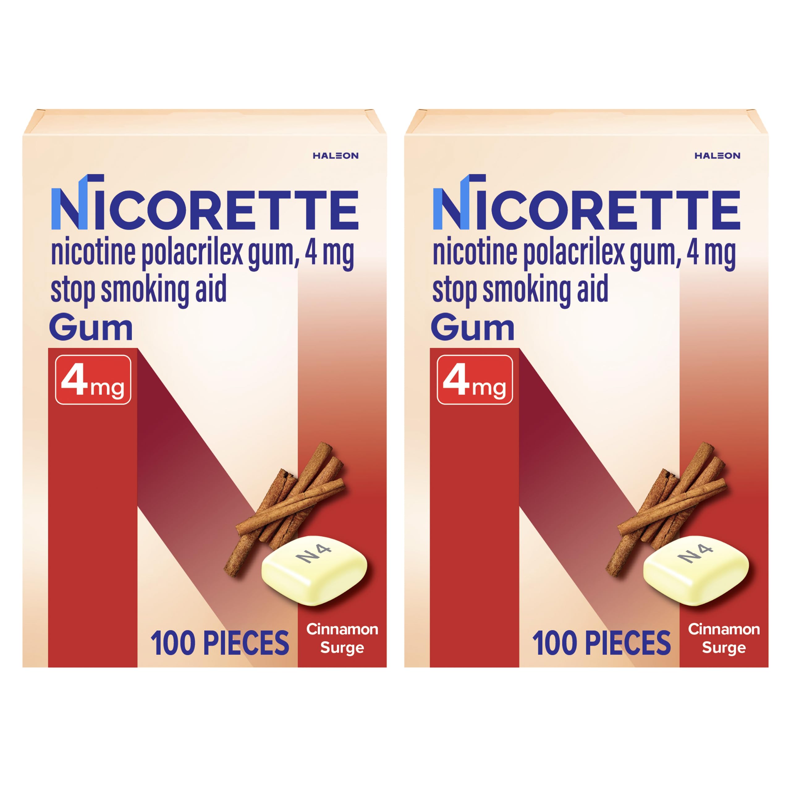 Nicorette frontal del paquete mostrando el formato doble y facilidad de uso