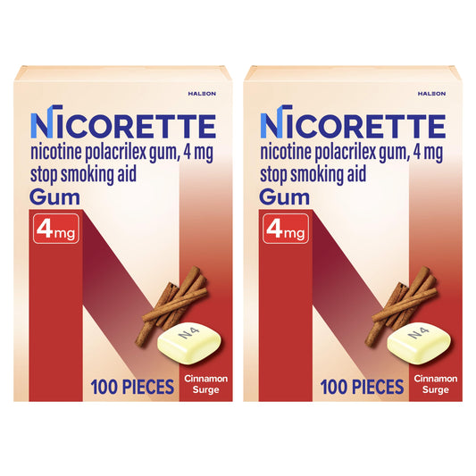Nicorette frontal del paquete mostrando el formato doble y facilidad de uso