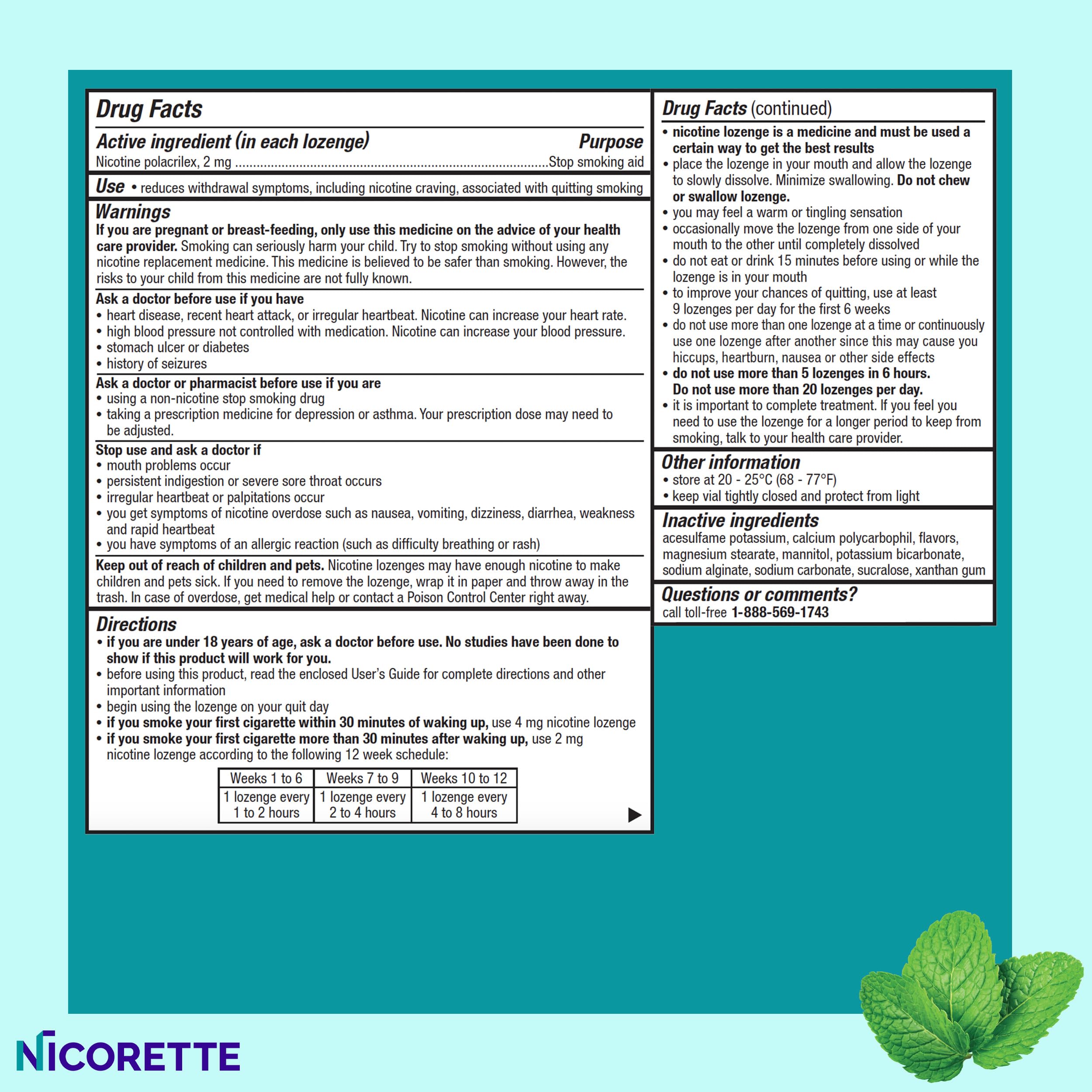 Nicorette comparación de tamaño junto a una moneda para referencia