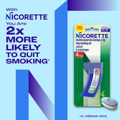 Nicorette mini etiqueta con indicaciones y cantidades, información clara