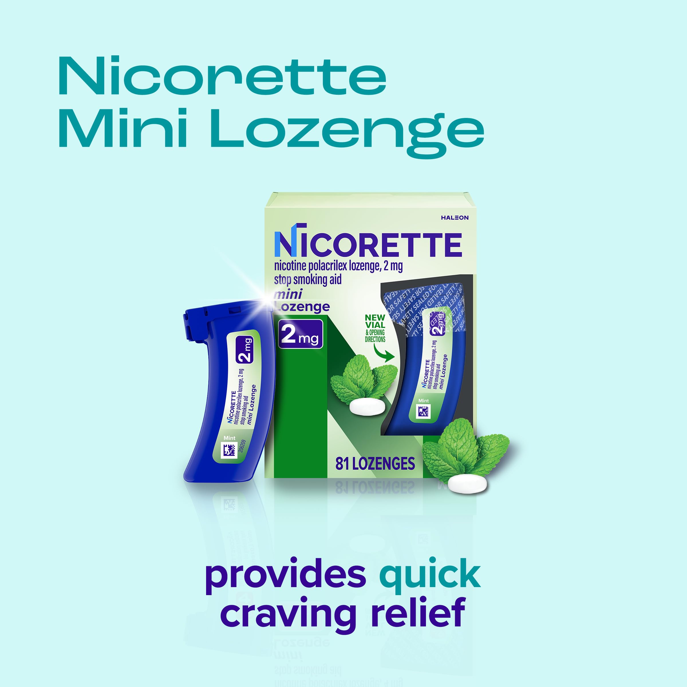 Nicorette pastilla cerca mostrando tamaño pequeño y alivio rápido