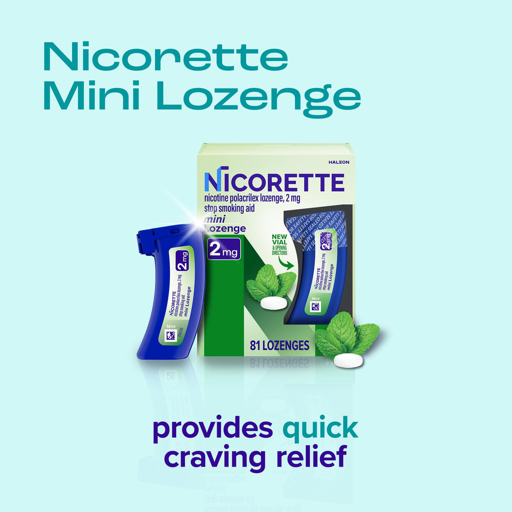 Nicorette pastilla cerca mostrando tamaño pequeño y alivio rápido