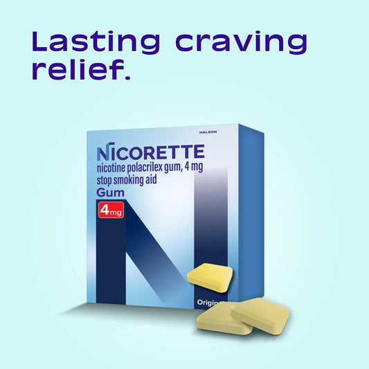 Nicorette paquete abierto con blíster visibles y fácil acceso durante el día