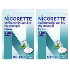 Nicorette presentación frontal White Ice Mint mostrando 200 unidades y facilidad de transporte