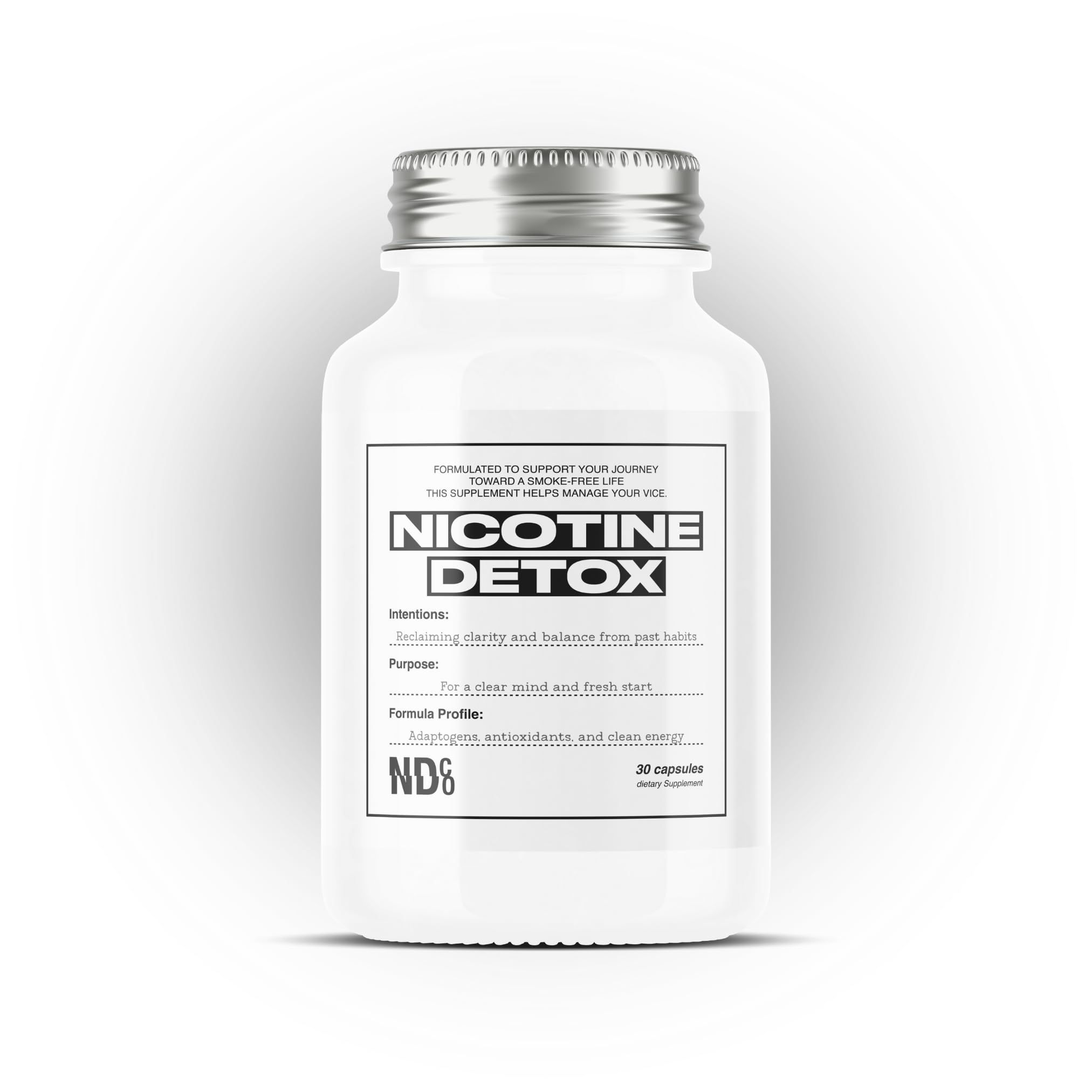 Nicotine Detox by NDCO envase frontal mostrando beneficios para dejar nicotina