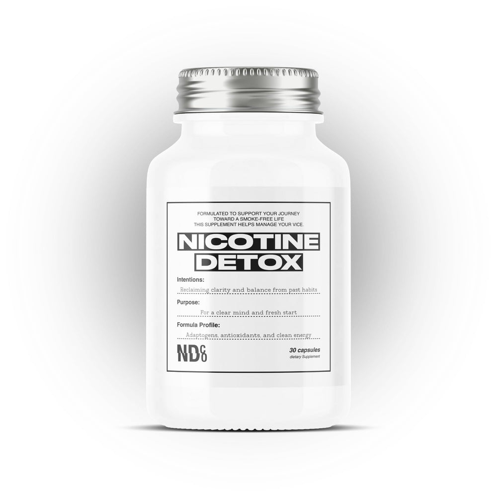 Nicotine Detox by NDCO envase frontal mostrando beneficios para dejar nicotina