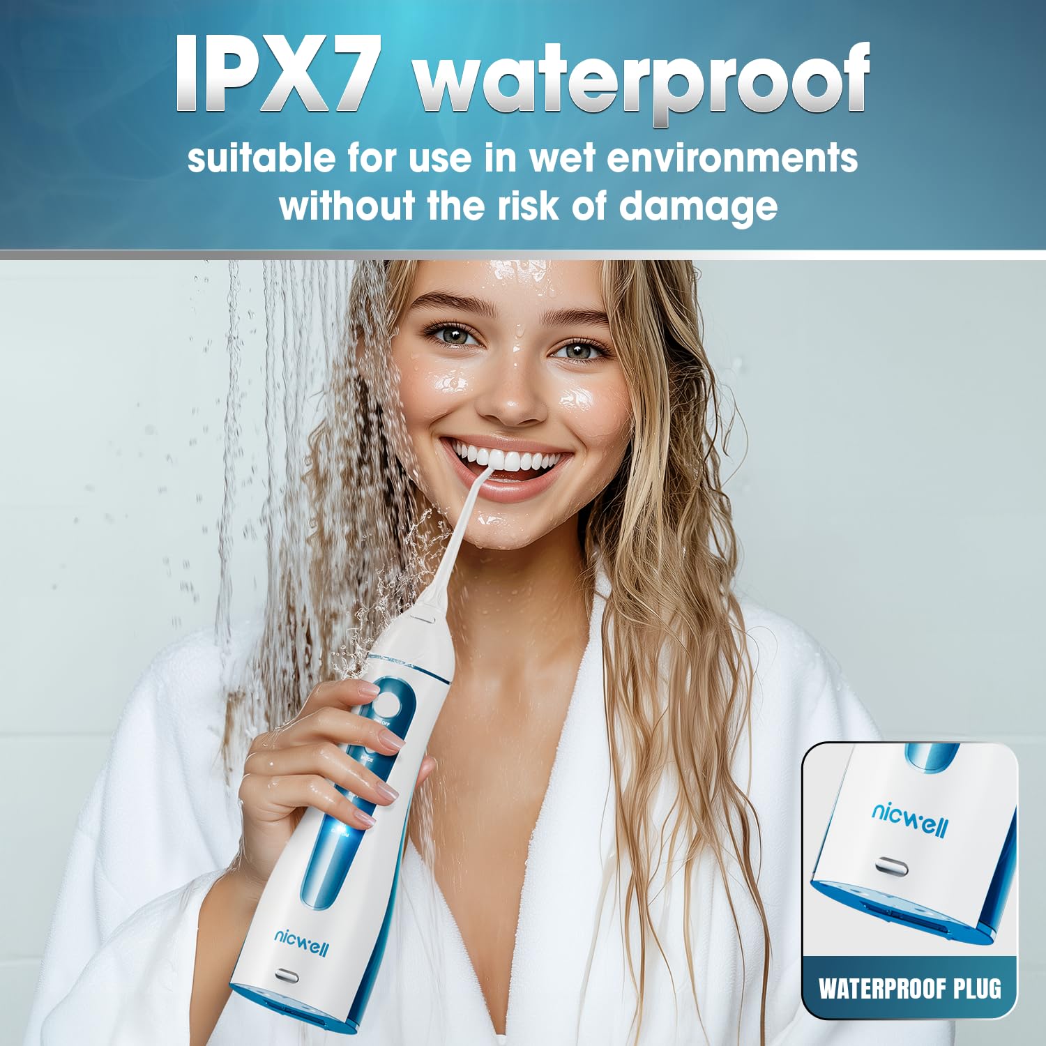 Nicwell uso en ducha gracias a su certificación IPX7 para limpieza cómoda