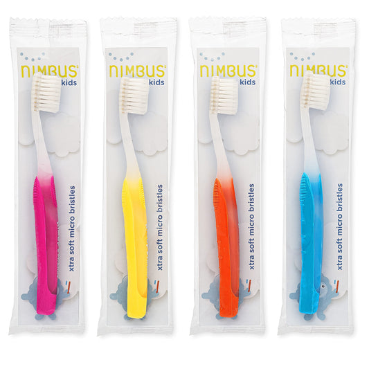 NIMBUS NIMBY frente del pack mostrando 4 cepillos y colores variados, limpieza cómoda