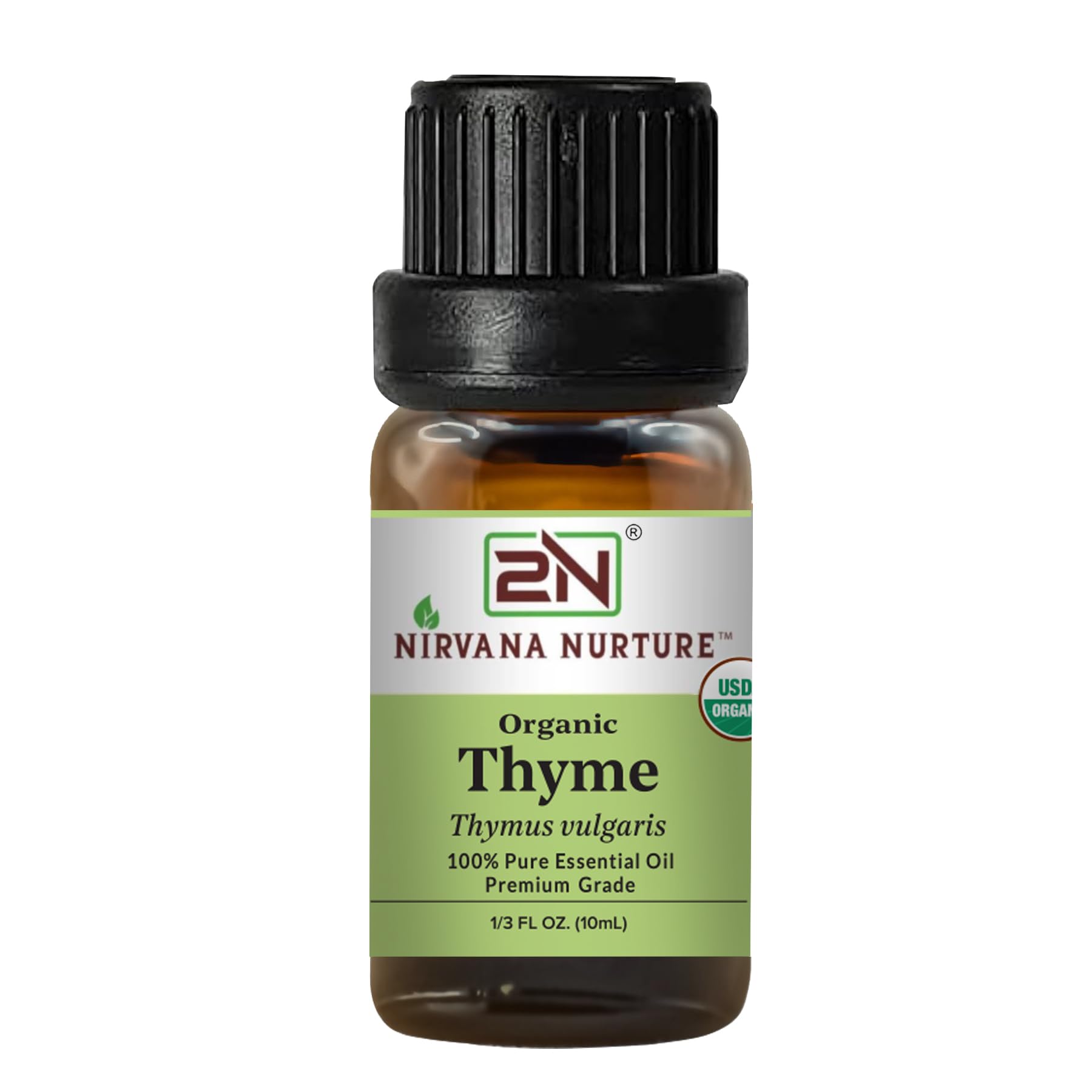 Nirvana Nurture frasco frontal mostrando sello orgánico y pureza
