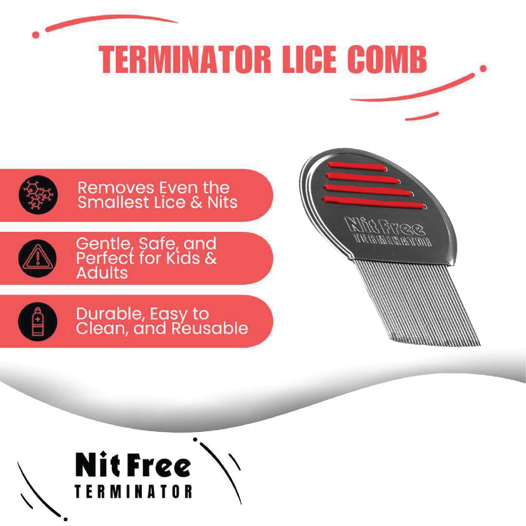 Nit Free Terminator primer plano de dientes micro-groove, atrapa liendres