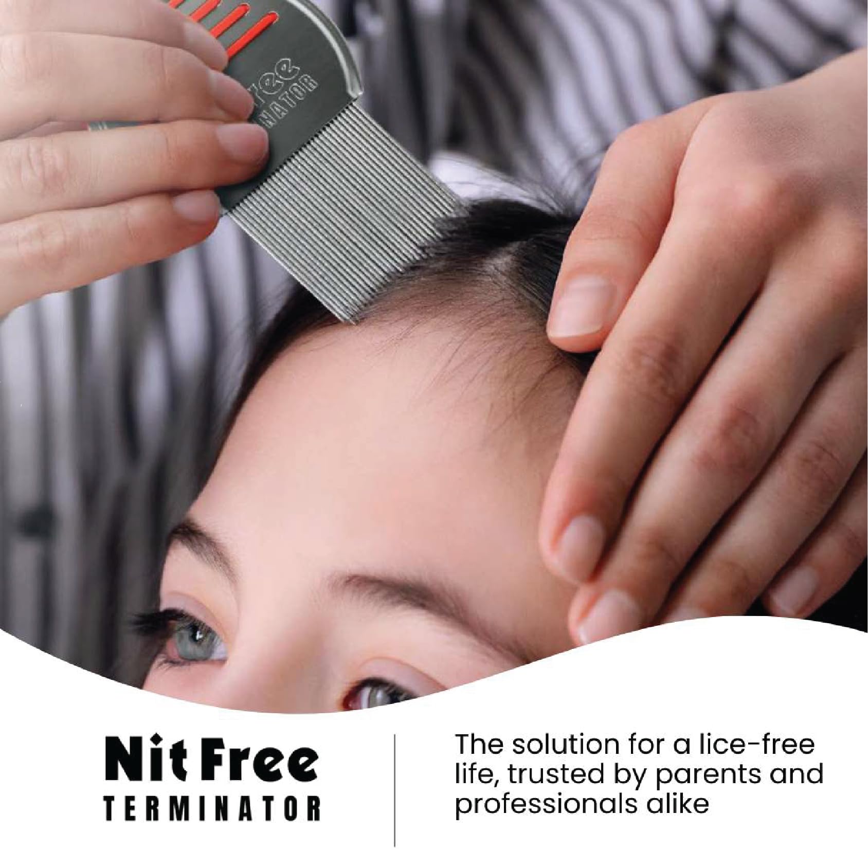 Nit Free Terminator en uso peinando cabello infantil, cómodo y seguro
