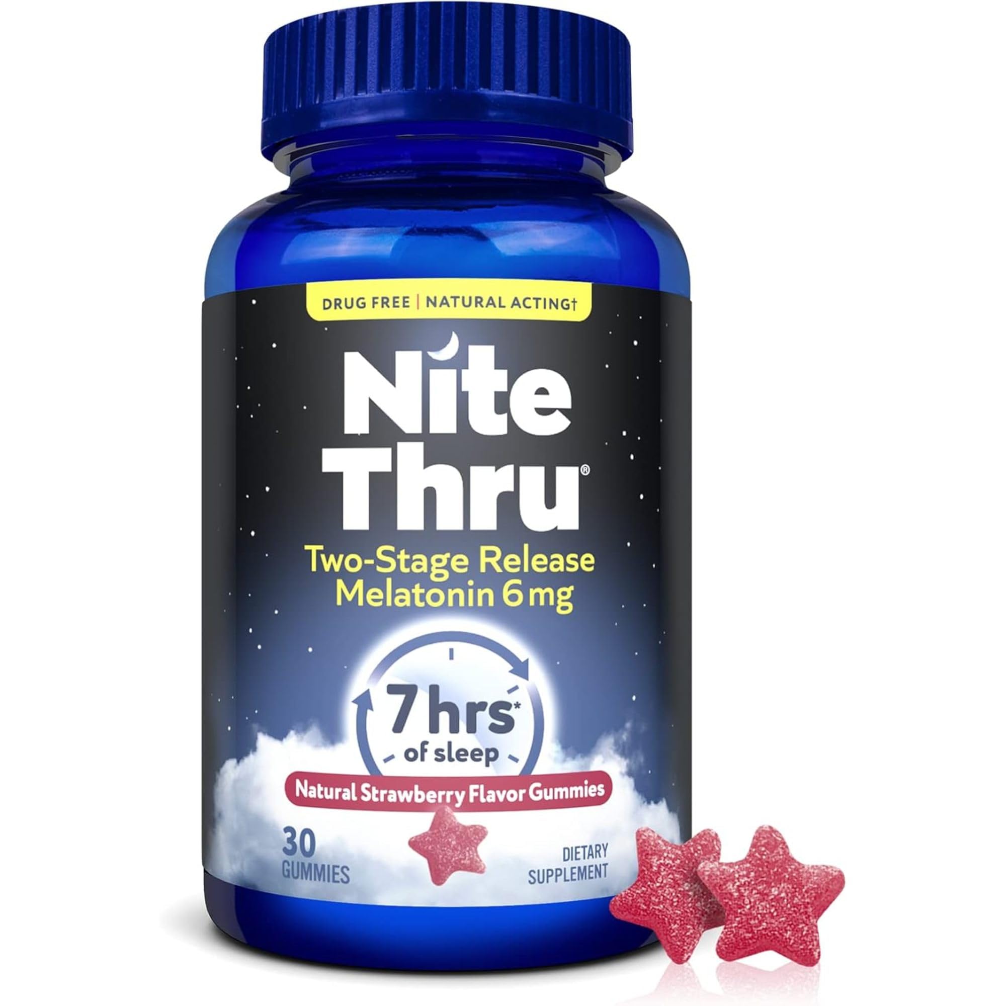 Nite Thru frente del envase con diseño claro y beneficio de liberación prolongada