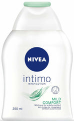 NIVEA limpiador íntimo frontal botella 250 ml mostrando diseño y uso cómodo