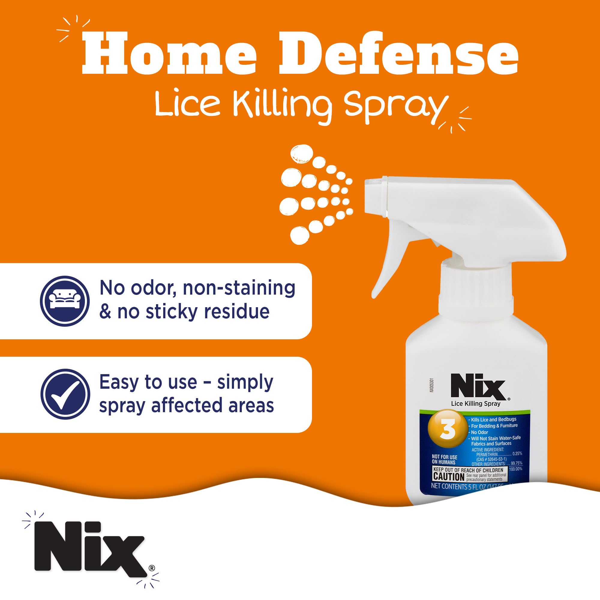 Nix spray en uso sobre cama para eliminar piojos y chinches