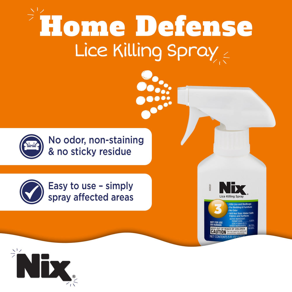Nix spray en uso sobre cama para eliminar piojos y chinches