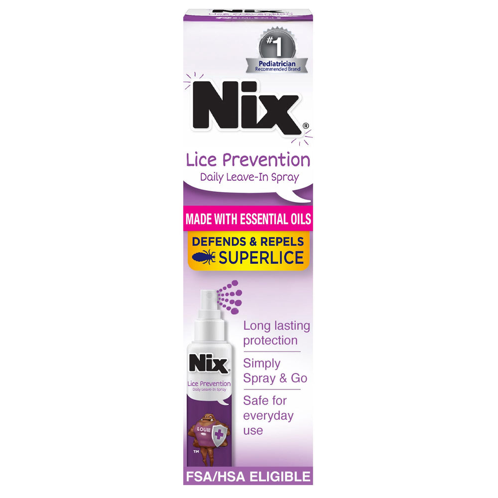 Nix spray frente del envase mostrando tamaño 6 fl oz y fácil uso preventivo