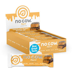 No Cow frontal del empaque muestra proteína vegetal y bajo azúcar