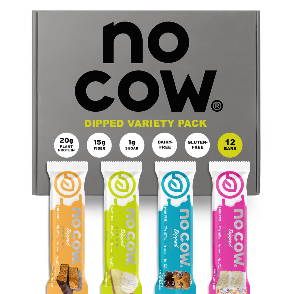 No Cow paquete frontal mostrando 12 barras, conveniencia inmediata