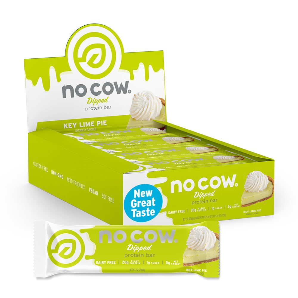 No Cow empaque frontal mostrando 12 barras y beneficio conveniencia