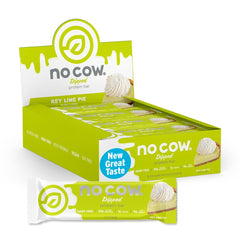 No Cow empaque frontal mostrando 12 barras y beneficio conveniencia