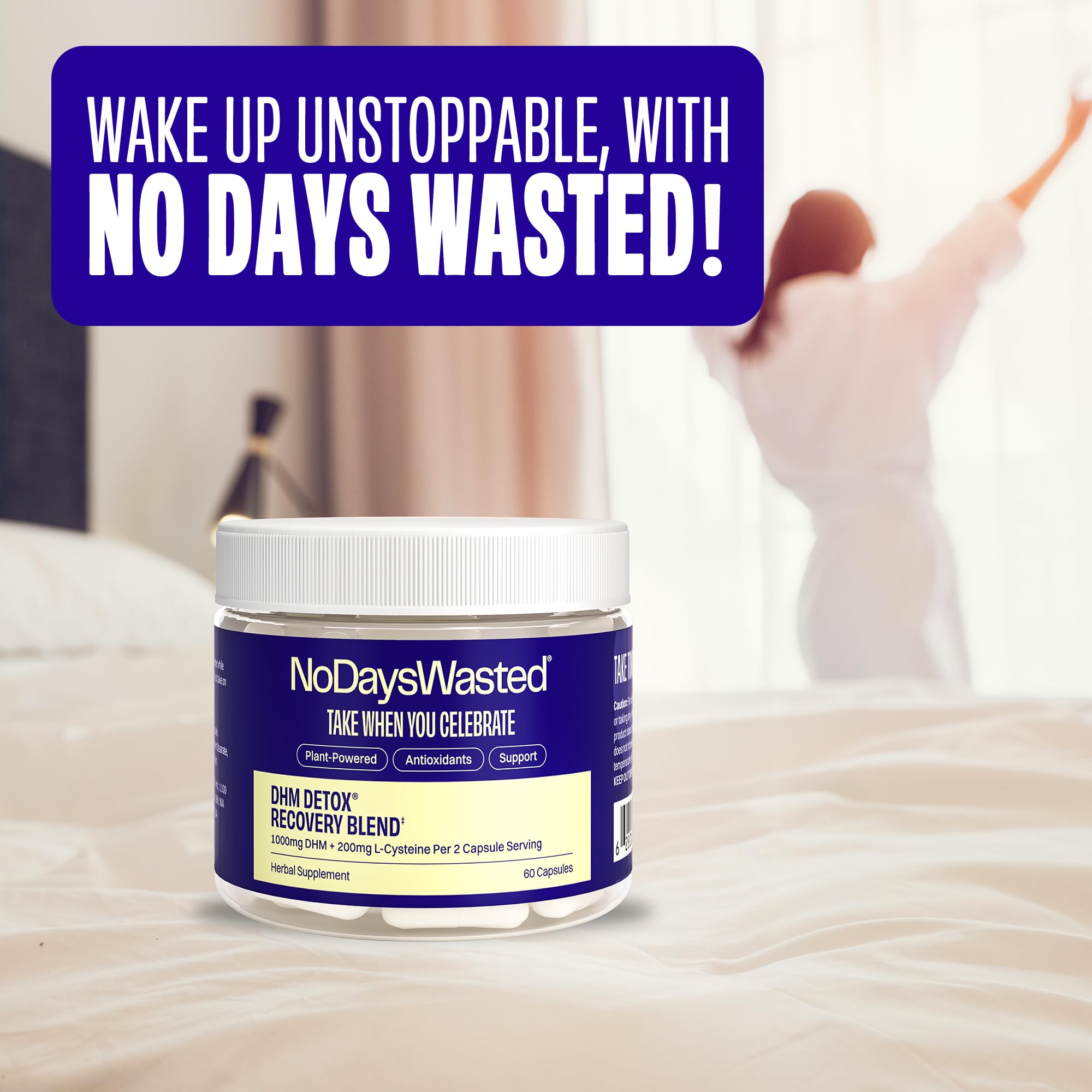 No Days Wasted estilo de vida: persona despertando fresca tras usar el suplemento