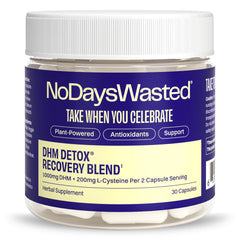 No Days Wasted frasco frontal mostrando 30 cápsulas y conveniencia