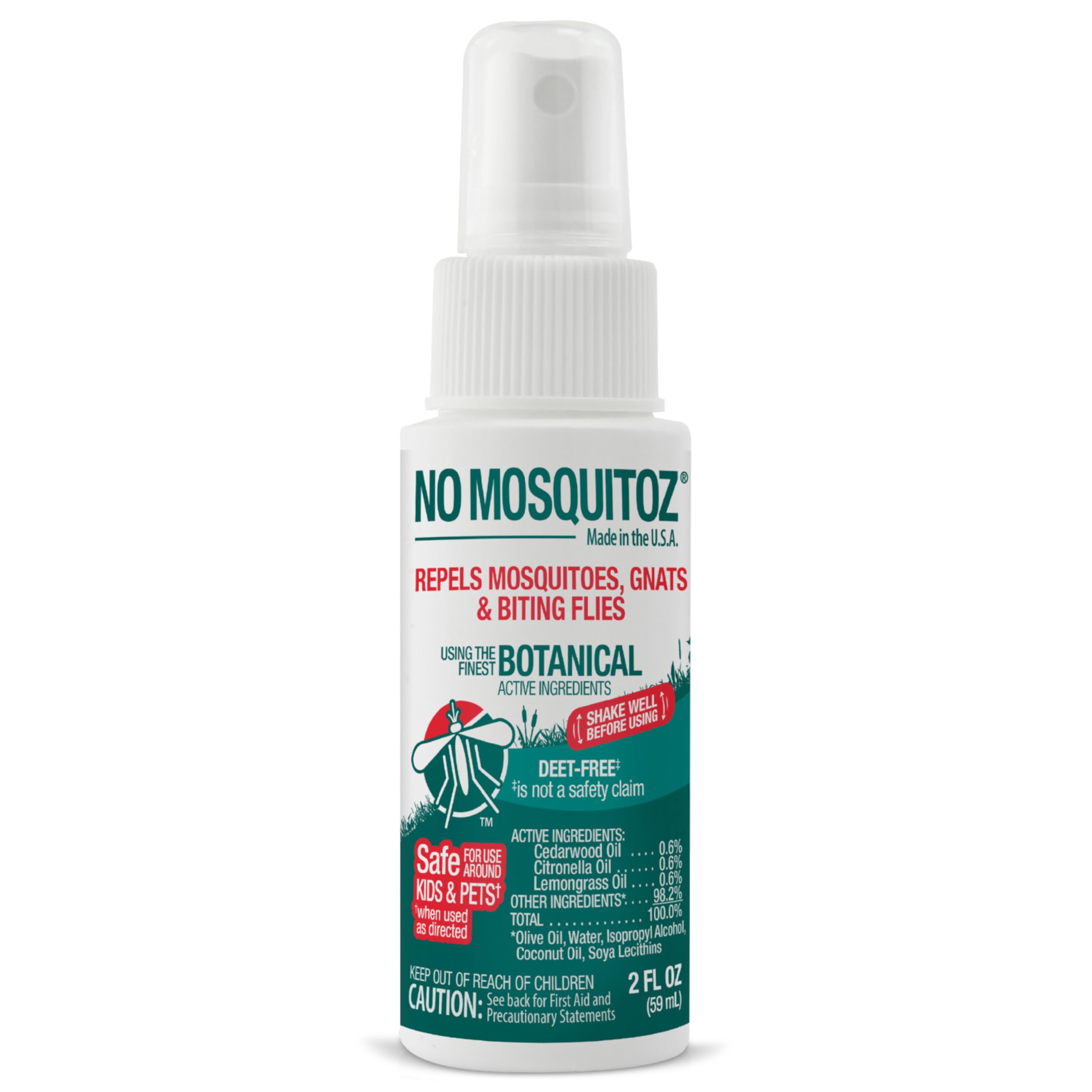 No Mosquitoz frente del empaque mostrando tamaño práctico y portabilidad