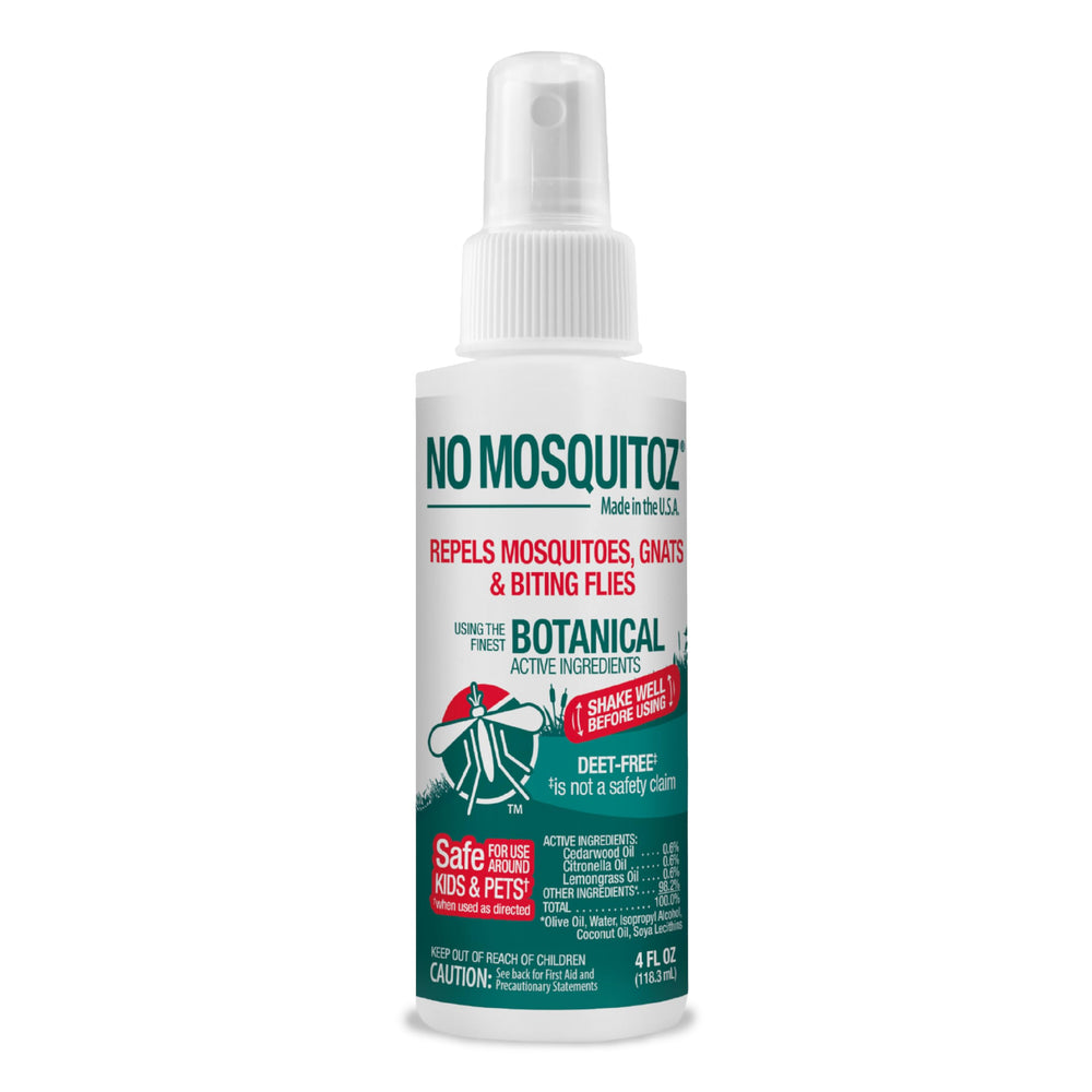 No Mosquitoz envase frontal mostrando diseño y tamaño portátil para viajes