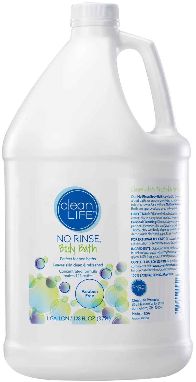 No-Rinse envase frontal mostrando etiqueta y rendimiento por baño