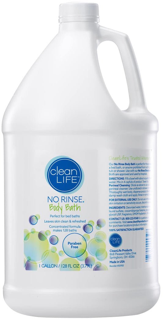 No-Rinse envase frontal mostrando etiqueta y rendimiento por baño