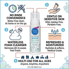 No-Rinse espuma ligera en primer plano, textura suave que hidrata