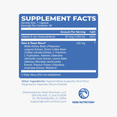 Envase Nobi Nutrition sobre mesita de noche resaltando uso antes de dormir