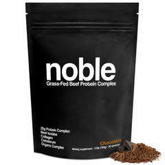 Noble Origins frente del envase mostrando sabor chocolate y beneficios