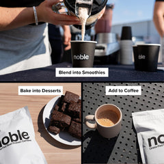 Noble Origins textura del polvo en primer plano, mezcla suave y sin grumos