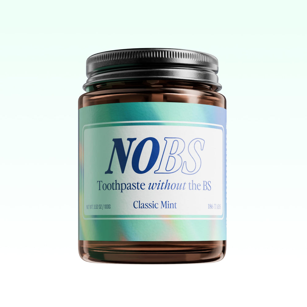 NOBS frasco de vidrio frontal mostrando diseño ecológico y almacenamiento seguro