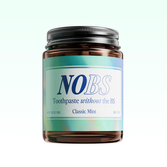 NOBS frasco de vidrio frontal mostrando diseño ecológico y almacenamiento seguro