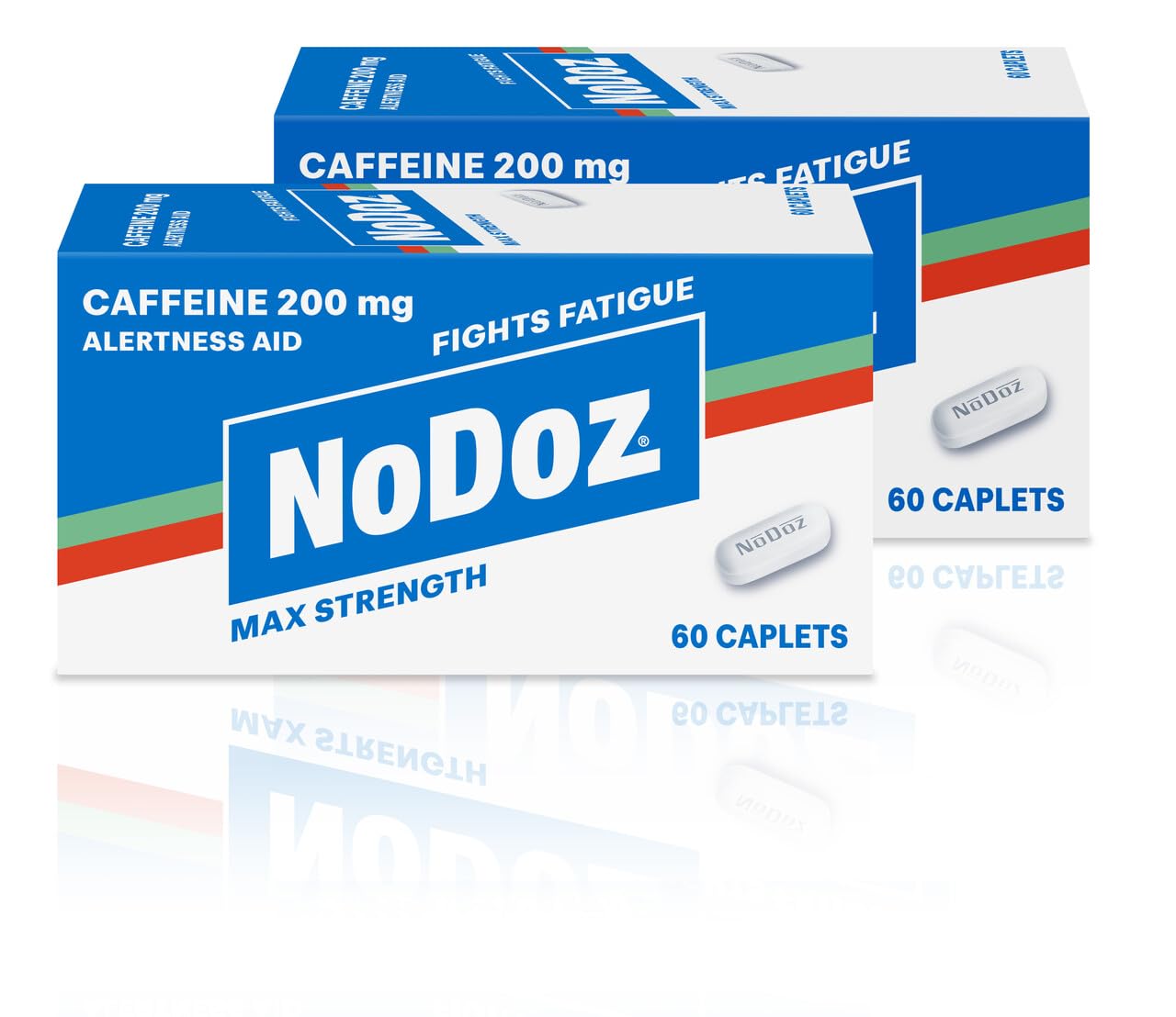 NoDoz frontal del empaque mostrando 120 caplets y claridad de dosis