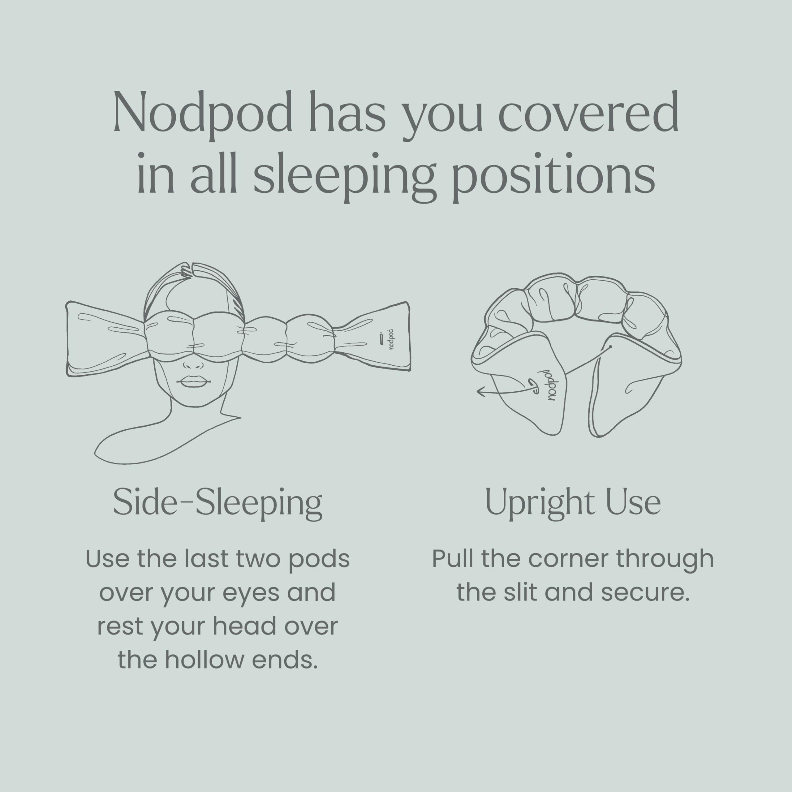 nodpod antifaz usado en cama mostrando bloqueo de luz y descanso