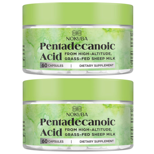 Nokuba Pentadecanoic Acid 300mg bottle shown for easy daily supplementation.